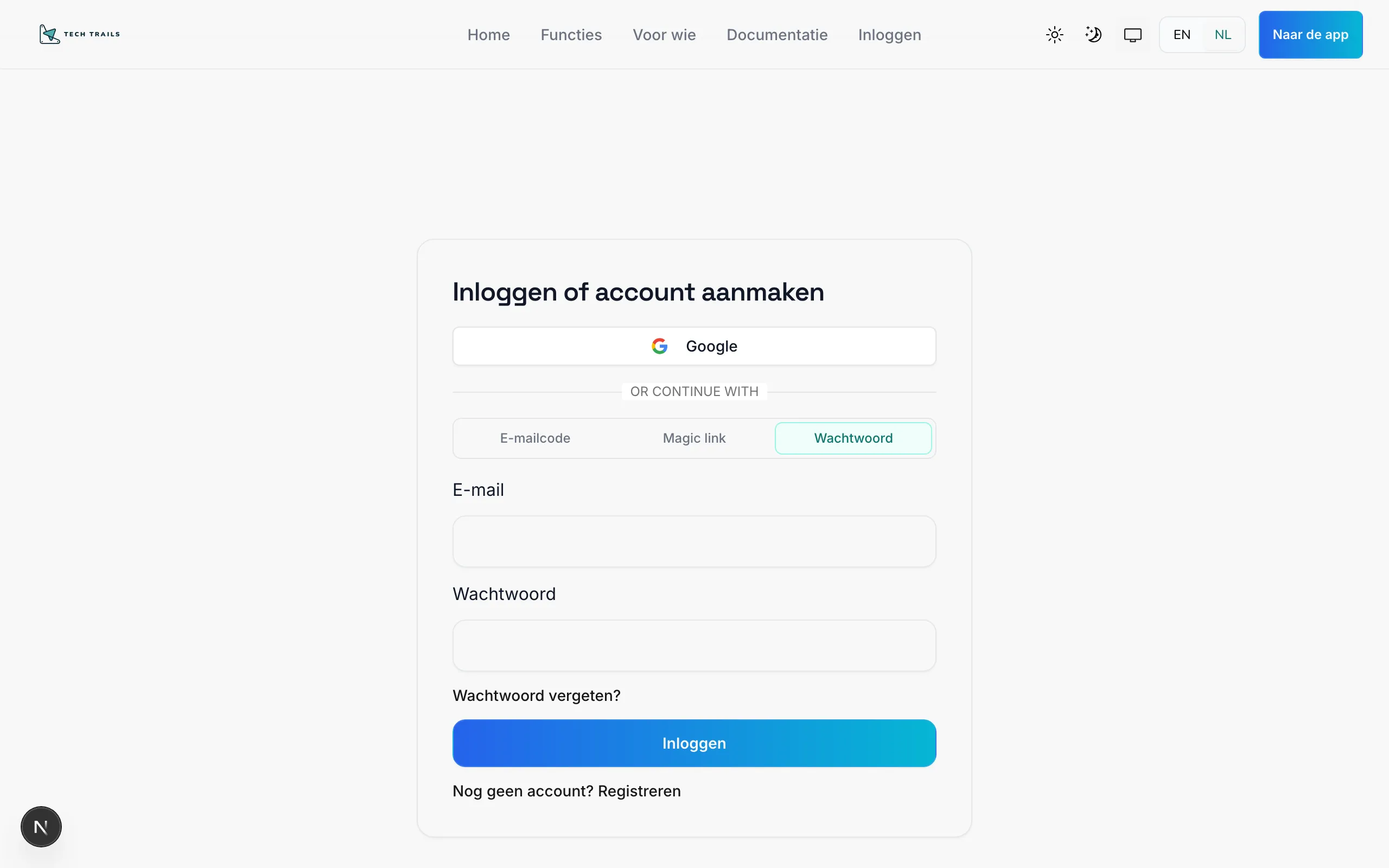 Inloggen met e-mail en wachtwoord